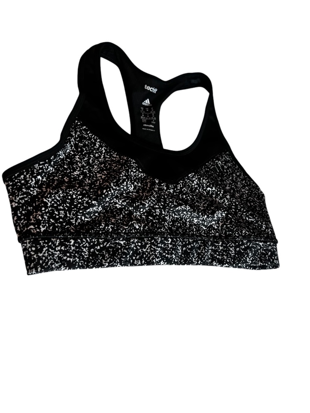 Adidas Techfit Climalite Sports Bra Medium Black White Print Racerback Pre-owned